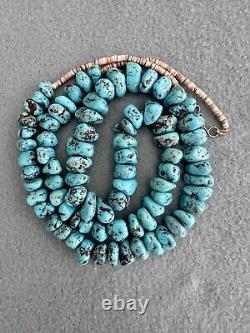 Vintage Heavy Navajo Blue Egyptian Turquoise Nugget Heishi Necklace 30 98g #174