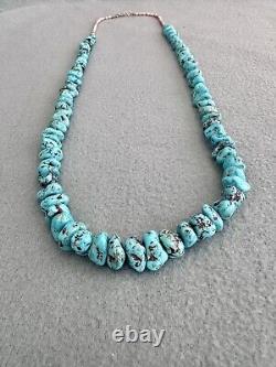 Vintage Heavy Navajo Blue Egyptian Turquoise Nugget Heishi Necklace 30 98g #174