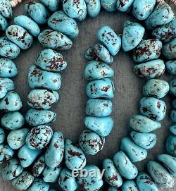 Vintage Heavy Navajo Blue Egyptian Turquoise Nugget Heishi Necklace 30 98g #174