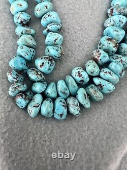 Vintage Heavy Navajo Blue Egyptian Turquoise Nugget Heishi Necklace 30 98g #174