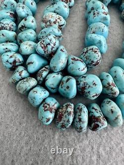 Vintage Heavy Navajo Blue Egyptian Turquoise Nugget Heishi Necklace 30 98g #174