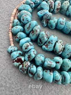 Vintage Heavy Navajo Blue Egyptian Turquoise Nugget Heishi Necklace 30 98g #174