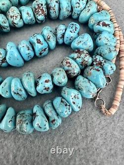 Vintage Heavy Navajo Blue Egyptian Turquoise Nugget Heishi Necklace 30 98g #174