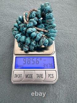 Vintage Heavy Navajo Blue Egyptian Turquoise Nugget Heishi Necklace 30 98g #174