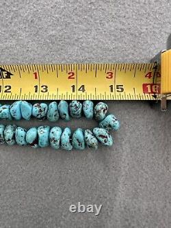 Vintage Heavy Navajo Blue Egyptian Turquoise Nugget Heishi Necklace 30 98g #174