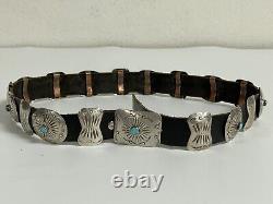 Vintage JH Jimmy Herald American Navajo Sterling & Turquoise Concho Hat Band 29