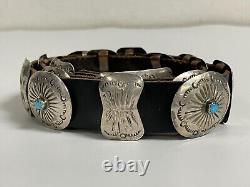 Vintage JH Jimmy Herald American Navajo Sterling & Turquoise Concho Hat Band 29