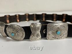 Vintage JH Jimmy Herald American Navajo Sterling & Turquoise Concho Hat Band 29