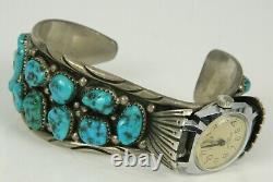 Vintage James Martin Navajo Turquoise Sterling Silver Timex Watch Cuff Bracelet