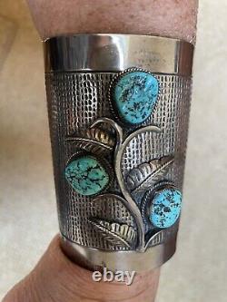 Vintage Jennifer Begay Large Navajo Sterling Silver Turquoise Cuff Bracelet