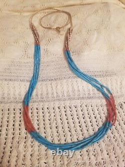 Vintage Kewa Pueblo Navajo Heishi Kingman Turquoise Necklace Very Rare Handmade