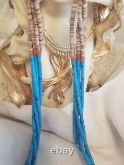 Vintage Kewa Pueblo Navajo Heishi Kingman Turquoise Necklace Very Rare Handmade