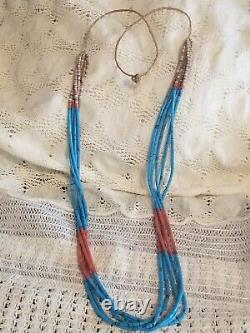 Vintage Kewa Pueblo Navajo Heishi Kingman Turquoise Necklace Very Rare Handmade