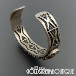 Vintage Kirk Smith Navajo 925 Silver 9 Turquoise Rug Design Thick Cuff Bracelet