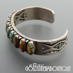 Vintage Kirk Smith Navajo 925 Silver 9 Turquoise Rug Design Thick Cuff Bracelet