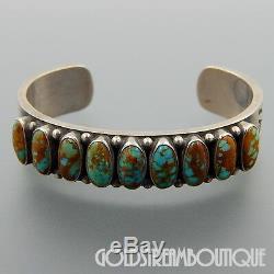 Vintage Kirk Smith Navajo 925 Silver 9 Turquoise Rug Design Thick Cuff Bracelet