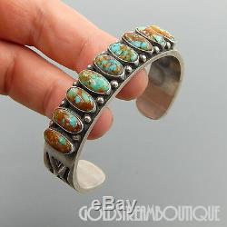 Vintage Kirk Smith Navajo 925 Silver 9 Turquoise Rug Design Thick Cuff Bracelet