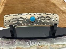 Vintage L signed Navajo Stamped Sterling SIlver Turquoise Barette-2068.24