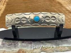 Vintage L signed Navajo Stamped Sterling SIlver Turquoise Barette-2068.24