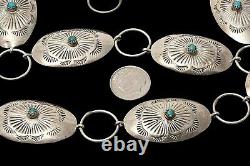Vintage Ladies Navajo Indian Sterling Silver & Turquoise Concho Chain Belt 55.2g