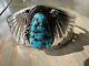 Vintage Large Chunk Turquoise Native American Navajo Sterling Silver Cuff Womens