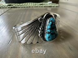 Vintage Large Chunk Turquoise Native American Navajo Sterling Silver Cuff Womens