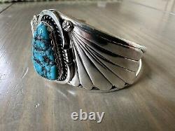 Vintage Large Chunk Turquoise Native American Navajo Sterling Silver Cuff Womens