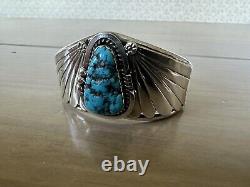 Vintage Large Chunk Turquoise Native American Navajo Sterling Silver Cuff Womens