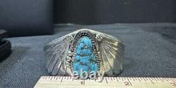 Vintage Large Chunk Turquoise Native American Navajo Sterling Silver Cuff Womens