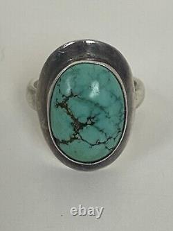 Vintage Large Handmade Navajo Kingman Turquoise 925 Sterling Silver Ring Sz 10