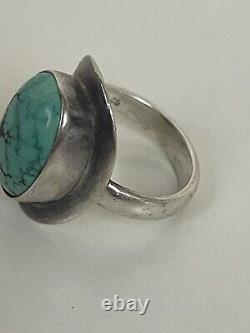 Vintage Large Handmade Navajo Kingman Turquoise 925 Sterling Silver Ring Sz 10