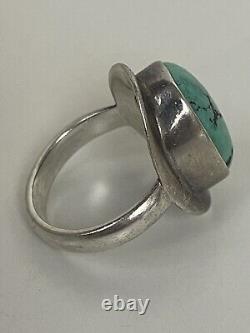 Vintage Large Handmade Navajo Kingman Turquoise 925 Sterling Silver Ring Sz 10