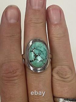 Vintage Large Handmade Navajo Kingman Turquoise 925 Sterling Silver Ring Sz 10