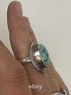 Vintage Large Handmade Navajo Kingman Turquoise 925 Sterling Silver Ring Sz 10