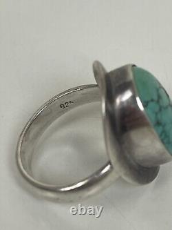 Vintage Large Handmade Navajo Kingman Turquoise 925 Sterling Silver Ring Sz 10