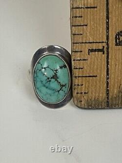 Vintage Large Handmade Navajo Kingman Turquoise 925 Sterling Silver Ring Sz 10