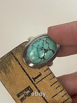 Vintage Large Handmade Navajo Kingman Turquoise 925 Sterling Silver Ring Sz 10