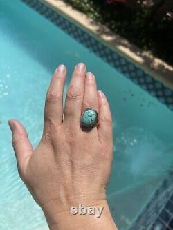 Vintage Large Handmade Navajo Kingman Turquoise 925 Sterling Silver Ring Sz 10