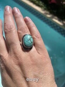 Vintage Large Handmade Navajo Kingman Turquoise 925 Sterling Silver Ring Sz 10