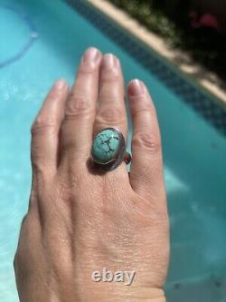 Vintage Large Handmade Navajo Kingman Turquoise 925 Sterling Silver Ring Sz 10