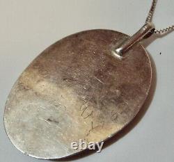 Vintage Large Navajo Sterling Silver Unusual Turquoise Pendant Necklace Efs 1982