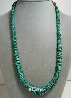 Vintage Large Santo Domingo Turquoise Disc Navajo Bead Necklace 64 g Sterling