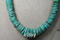 Vintage Large Santo Domingo Turquoise Disc Navajo Bead Necklace 64 g Sterling