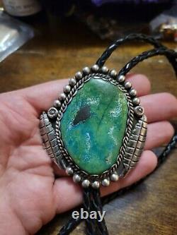 Vintage Large Sterling Silver Turquoise Navajo Southwestern Bolo Tie