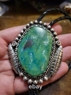 Vintage Large Sterling Silver Turquoise Navajo Southwestern Bolo Tie