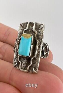 Vintage Lee Begay Navajo Tufa Sandcast Sterling Silver Blue Gem Turquoise Ring