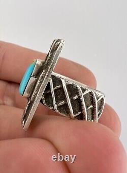 Vintage Lee Begay Navajo Tufa Sandcast Sterling Silver Blue Gem Turquoise Ring