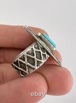 Vintage Lee Begay Navajo Tufa Sandcast Sterling Silver Blue Gem Turquoise Ring