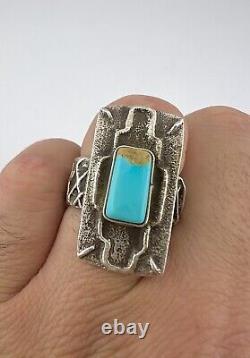 Vintage Lee Begay Navajo Tufa Sandcast Sterling Silver Blue Gem Turquoise Ring