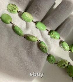 Vintage Lime Green Turquoise Navajo Sterling Silver Gemstone Necklace Stamped